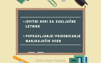 Termini popravljanja/pridobivanja manjkajočih ocen / Izpitni roki za dijake, ki zaključni letnik ponavljajo z izpiti